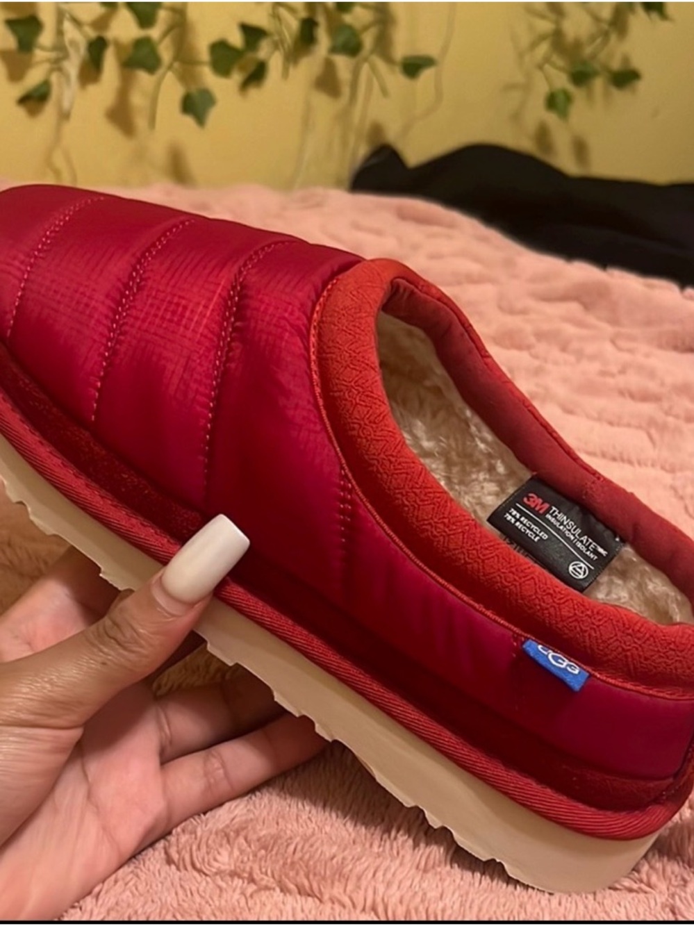 UGG Red Quilted Shearling-Lined Slip-On Mule
